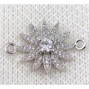 copper sunflower connector paved zircon, platinum plated, approx 18-24mm [FDZN860]