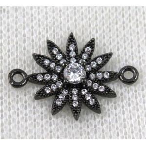 copper sunflower connector paved zircon, black plated, approx 18-24mm [FDZN862]