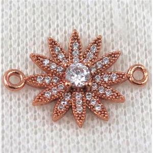 copper sunflower connector paved zircon, rose gold, approx 18-24mm [FDZN863]