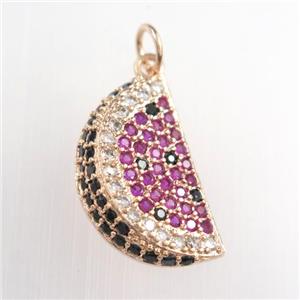 copper watermelon pendant paved zircon, rose gold, approx 12-20mm [FDZN8689]