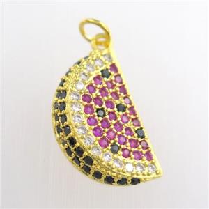 copper watermelon pendant paved zircon, gold plated, approx 12-20mm [FDZN8690]