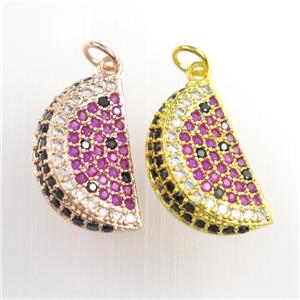 copper watermelon pendant paved zircon, mixed, approx 12-20mm [FDZN8691]