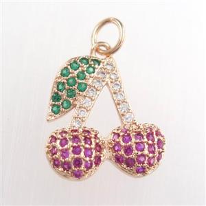 copper strawberry pendant paved zircon, rose gold, approx 15-18mm [FDZN8692]