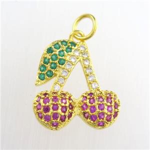 copper strawberry pendant paved zircon, gold plated, approx 15-18mm [FDZN8693]