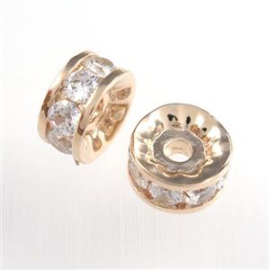 copper rondelle beads paved zircon, rose gold, approx 10mm dia [FDZN8706-10MM]