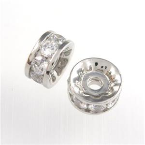 copper rondelle beads paved zircon, platinum plated, approx 12mm dia [FDZN8707-12MM]