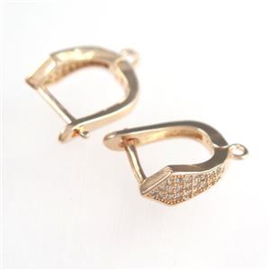 copper earring hook paved zircon, rose gold, approx 12-25mm [FDZN8710]