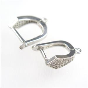 copper earring hook paved zircon, platinum plated, approx 12-25mm [FDZN8711]