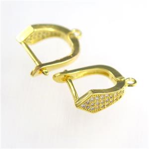 copper earring hook paved zircon, gold plated, approx 12-25mm [FDZN8712]