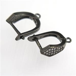 copper earring hook paved zircon, black plated, approx 12-25mm [FDZN8713]