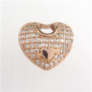 copper pendants paved zircon, heart, rose gold, approx 12-14mm [FDZN8721]
