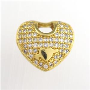 copper pendants paved zircon, heart, gold plated, approx 12-14mm [FDZN8723]