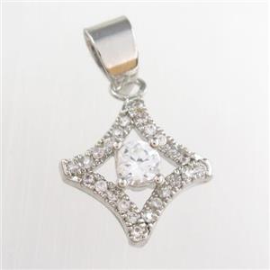 copper star pendants paved zircon, platinum plated, approx 13mm [FDZN8725]