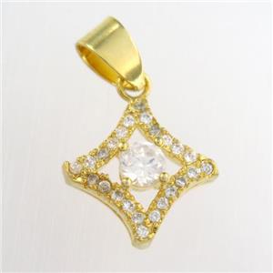 copper star pendants paved zircon, gold plated, approx 13mm [FDZN8726]