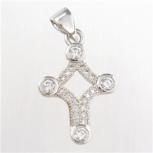 copper star pendants paved zircon, platinum plated, approx 13-18mm [FDZN8728]