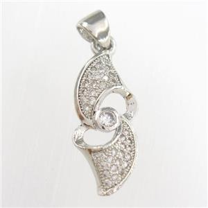 copper pendants paved zircon, platinum plated, approx 9-20mm [FDZN8732]