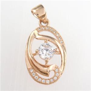 copper pendants paved zircon, rose gold, approx 12-17mm [FDZN8734]