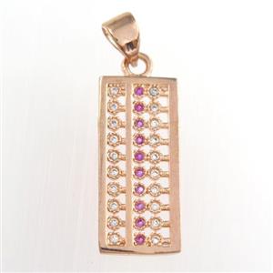 copper suanpan pendants paved zircon, rose gold, approx 11-15mm [FDZN8737]