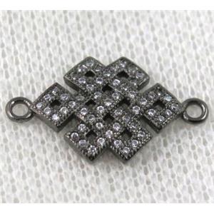 copper Chinese knot connector paved zircon, black plated, approx 14-22mm [FDZN874]