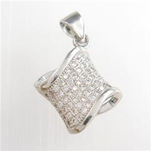 copper pendants paved zircon, platinum plated, approx 20mm [FDZN8741]