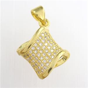 copper pendants paved zircon, gold plated, approx 20mm [FDZN8742]