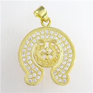 copper pendants paved zircon, gold plated, approx 15-18mm [FDZN8745]