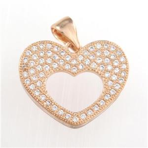 copper heart pendants paved zircon, rose gold, approx 17mm dia [FDZN8747]