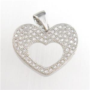 copper heart pendants paved zircon, platinum plated, approx 17mm dia [FDZN8748]