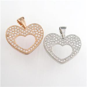 copper heart pendants paved zircon, mixed, approx 17mm dia [FDZN8749]