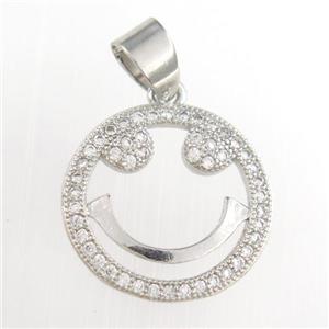 copper emoji pendants paved zircon, platinum plated, approx 17mm dia [FDZN8750]
