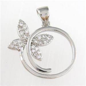 copper pendants paved zircon, butterfly, platinum plated, approx 17mm dia [FDZN8753]