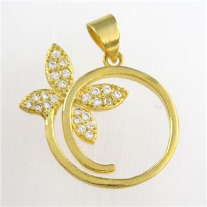 copper pendants paved zircon, butterfly, gold plated, approx 17mm dia [FDZN8754]