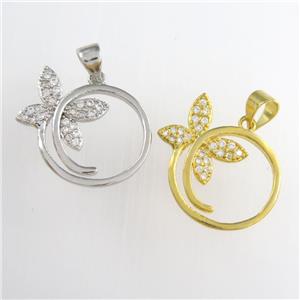 copper pendants paved zircon, butterfly, mixed, approx 17mm dia [FDZN8755]