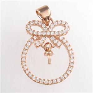 copper pendants paved zircon, knot, rose gold, approx 15-20mm [FDZN8756]