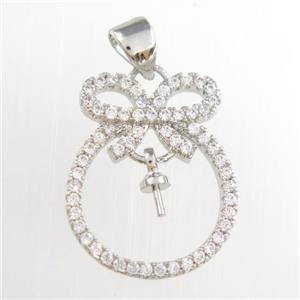 copper pendants paved zircon, knot, platinum plated, approx 15-20mm [FDZN8757]
