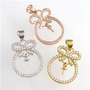 copper pendants paved zircon, knot, mixed color, approx 15-20mm [FDZN8759]