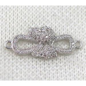 copper infinity connector paved zircon, platinum plated, approx 12-26mm [FDZN876]