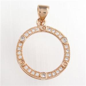 copper circle pendants paved zircon, rose gold, approx 17mm dia [FDZN8760]