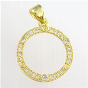 copper circle pendants paved zircon, gold plated, approx 17mm dia [FDZN8761]