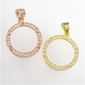 copper circle pendants paved zircon, mixed color, approx 17mm dia [FDZN8762]