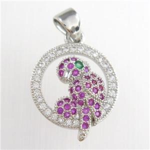 copper birds pendants paved zircon, platinum plated, approx 14mm dia [FDZN8768]