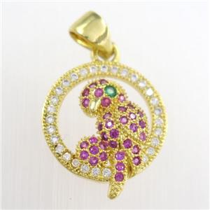 copper birds pendants paved zircon, gold plated, approx 14mm dia [FDZN8769]