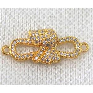 copper infinity connector paved zircon, gold plated, approx 12-26mm [FDZN877]
