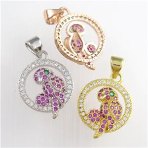 copper birds pendants paved zircon, mixed, approx 14mm dia [FDZN8770]