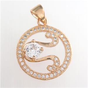 copper circle pendants paved zircon, rose gold, approx 17mm dia [FDZN8771]