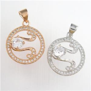 copper circle pendants paved zircon, mixed, approx 17mm dia [FDZN8773]