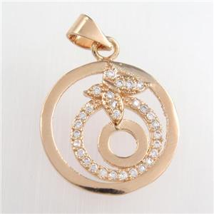 copper circle pendants paved zircon, rose gold, approx 18mm dia [FDZN8777]