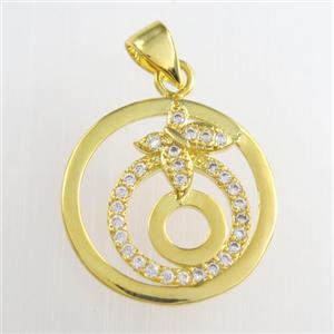 copper circle pendants paved zircon, gold plated, approx 18mm dia [FDZN8778]