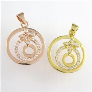 copper circle pendants paved zircon, mixed, approx 18mm dia [FDZN8779]