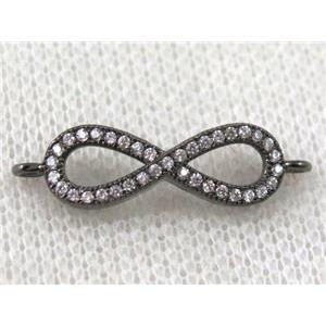copper infinity connector paved zircon, black plated, approx 8-26mm [FDZN878]